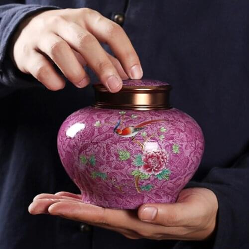 Color Enamel Tea Caddy Ceramic Storage Sealed Jar Chinese Tea Container Tea Box Nut Candy Jar Home Decoration Creative Crafts