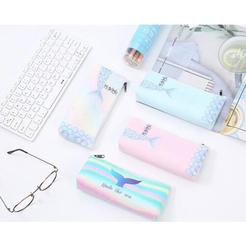 Color Pencil Case For Girls School PU Leather Big Capacity Pencil Bag Pencilcase School Supplies Stationery Gifts