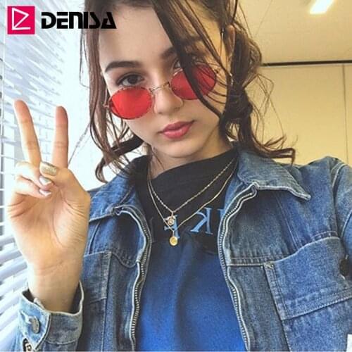 DENISA Small Oval Sunglasses Women Brand Vintage Black Glasses Retro Sun Glasses Shades UV400 zonnebril dames G783