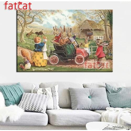 FATCAT Rabbit family 5D DIY Diamond Painting Full Diamond Embroidery Cross Stitch kits Mosaic needlework Art Wall Decor AE2978