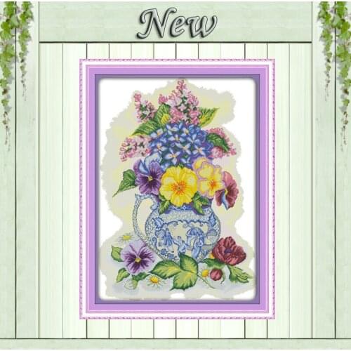 Beautiful flower Three color vase Painting Counted Print on fabric DMC 14CT 11CT DIY Cross Stitch Needlework Kit Embroidery Sets