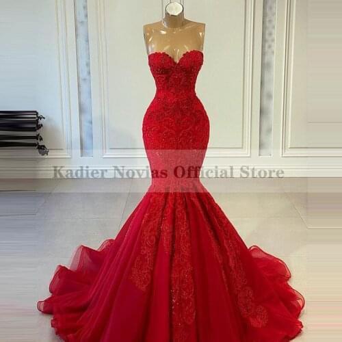 Red Long Mermaid Evening Dresses 2021 Party Prom Dress vestidos de noch fiesta