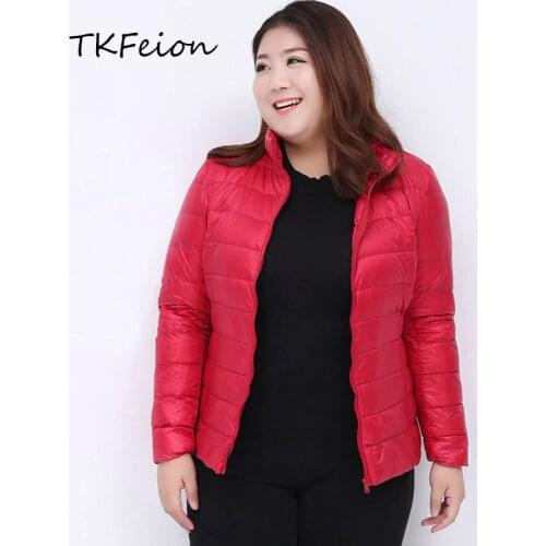 Womens Bomber Jacket Plus Size 3XL-7XL Light Ultra-thin Spring Autumn Female Slim Short Coat Warm Duck Down Filler Stand Collar