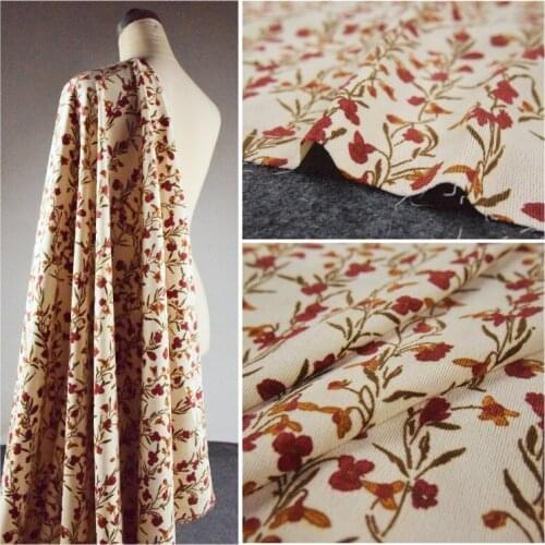 Literature And Art Retro Beige Bottom Red Flowered Corduroy Fabric Fine Corduroy Dress Childrens Clothing Handmade DIY Fabric