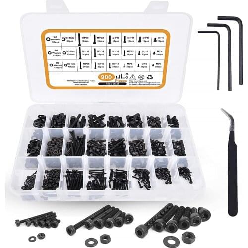 900pcs M2 M3 M4 M5 Hexagon socket head cap screw bolt nut kit 304Stainless Steel Screws and Nuts Assortment Kit with Storage Box