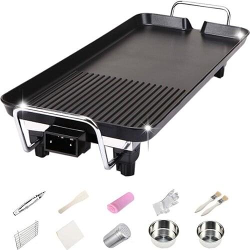 Indoor BBQ Grill Set Electric Grill Smokeless Non-Stick Barbecue Plate Baking Pan Multi-Function With 5 Adjustable Temperature
