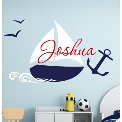 YOYOYU Wall Decal Custom Boy Name Persoanlzied Boat Wall Sticker Nautical Sailing Boat Anchor Vinyl Bedroom wall decor GY004