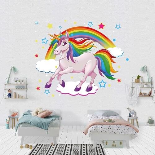DIY Rainbow Unicorn Wall Sticker Childrens Room Living Room Bedroom Kindergarten Pvc Wall Decals Removable Sticker & Vinyl Art