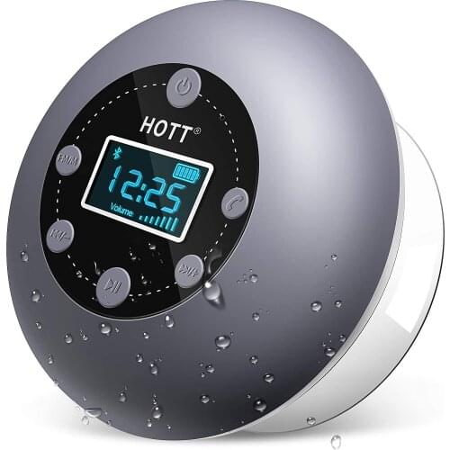 Shower radio bluetooth speaker waterproof portable bathroom shower speaker with microphone, FM, LCD display