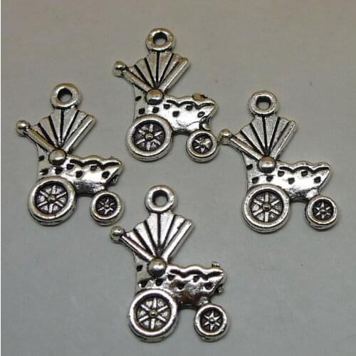 RONGQING 200pcs/lot Vintage Silver Pram Charms 17x18mm Buggy&Baby Carriage Pendant DIY Jewelry Suppliers