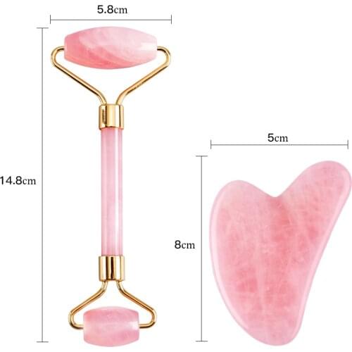 Rose Quartz Jade Face Roller Slimming Massager Face Lifting Natural Jade Stone Facial Massage Roller Skin Care Beauty Box Set