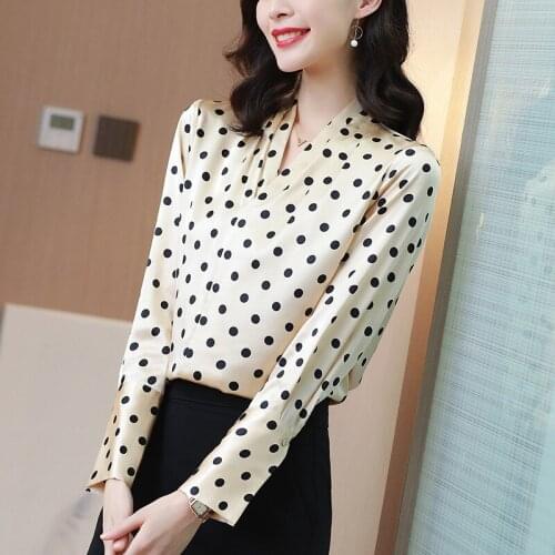 Mulberry Silk T-shirt Women Girl Polka Dot Love Spring Summer Soft Natural Long Sleeve 100% Silk Shirt Blouse Tops