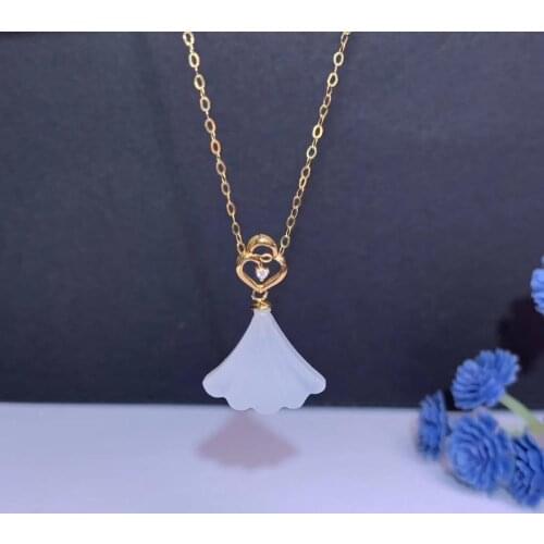 SHILOVEM 18k yellow gold real natural white Jasper pendants Christmas Gift fine Jewelry plant wedding no necklace mymz1416222hby