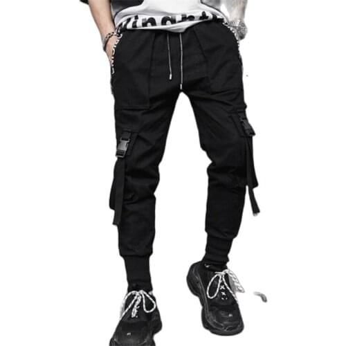 Nightclub DJ ribbon punk rock cargo pants good quality hip hop harem pants streetwear men Japan casual skinny joggers sweatpants
