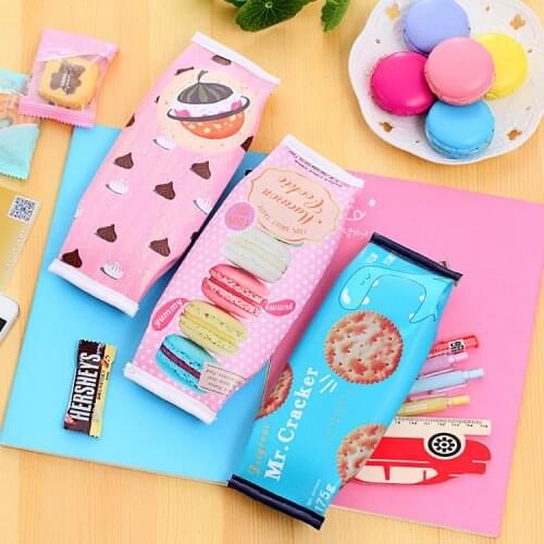 Kawaii Macaron Cookie Pencil Case Pu Leather School Pencil Bag For Girl Stationery Estojo Escolar School Supplies