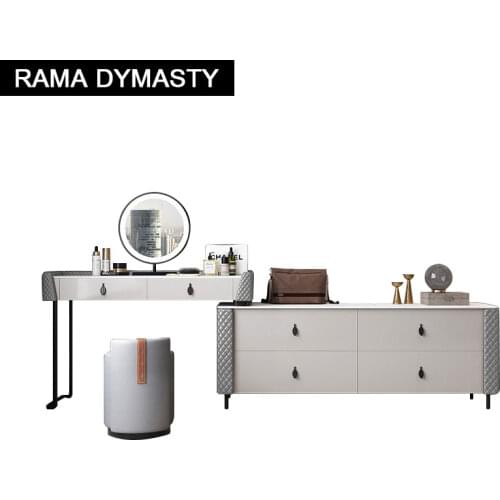 Modern minimalist bedroom slate dressing table storage cabinet integrated LED mirror makeup table stool combination