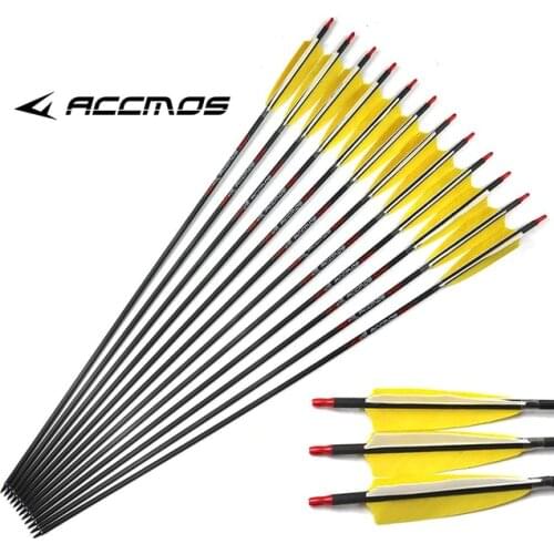 6/12pcs ID 6.2mm 31in Pure Carbon Arrow with 4inch Real Turkey Feather Spine 300 340 400 500 600 700 800 for Hunting Shooting