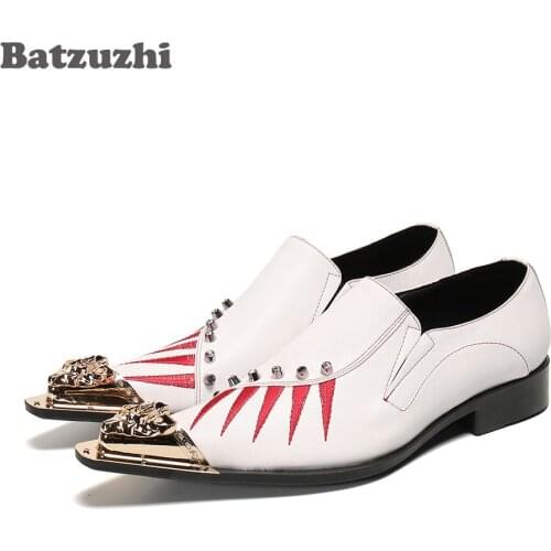 Batzuzhi British Style Mens Shoes Fashion Genuine Leather Dress Shoes Men Pointed Metal Tip Oxfords Business, Party Footwear