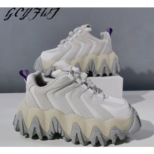 Women Sneakers Lace-Up Genuine Leather Flat Platform Thick Bottom Women Shoes Height Increasing Casual Retro Zapatillas Mujer