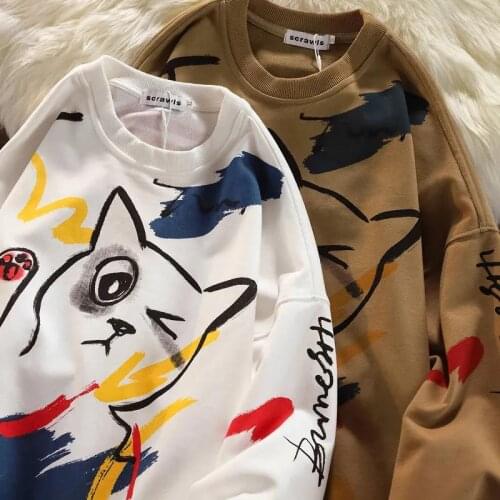 Punk Goth Funny Graffiti Cat Print Sweatshirt Women Oversized Streetwear Long Sleeve Tops 2021 Autumn New Harajuku Fashion Teens