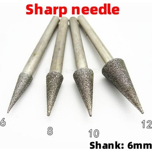 1Pcs 6MM Shank Sharp Needle Diamond Grinding Heads Drill Rotary Tool Burr Bits Tools Points Polishing Abrasive Electric