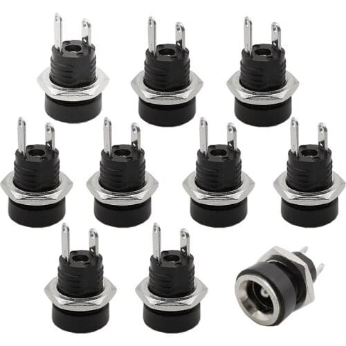 2Pcs DC022B 5.5X2.1mm Plug Adapter 3A 12v DC Power Supply Jack Socket Female Panel Mount Connector 2 Pins 5.5*2.1 Terminal Block