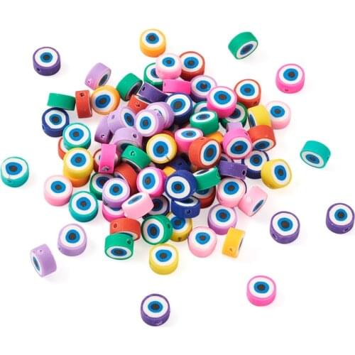200Pcs Colorful Flat Round with Eye Polymer Clay Beads Chip Disk Loose Spacer Handmade Beads For DIY Bracelet Jewelry Making