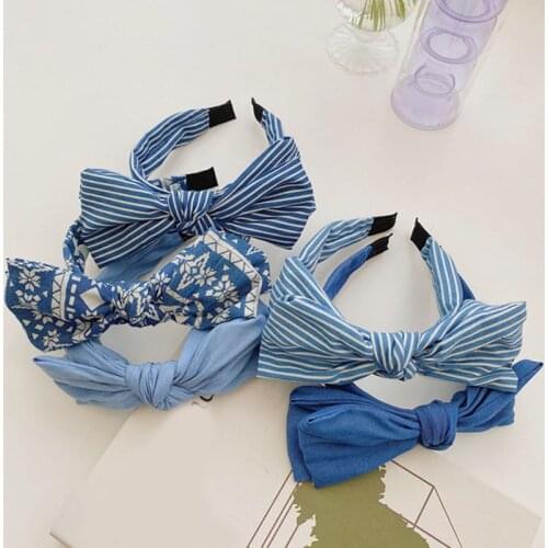 2021 New Women Denim Headband Bow Knot Hairband Twisted Headbands Cross Hairbands Blue Hair Hoop Girls Hair Accessories