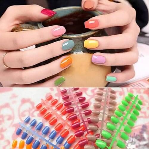 24pcs Fake Nails Matte False Nails ABS Tips Press On Short Round Nail Art Decorations Made up 31 Color Short Artificial Finger