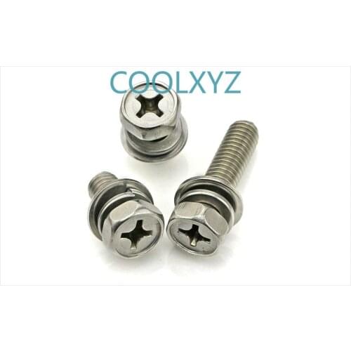 304 stainless steel cross external hexagon three combination screw concave external hexagon combination bolt M6m8m10 5Pcs