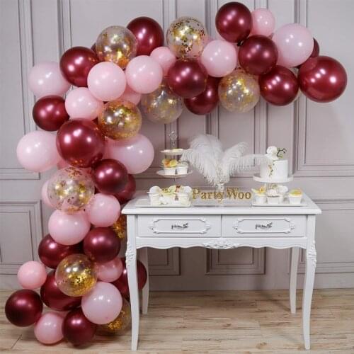 52pcs Double Layer Cherry Red Balloon Garland Arch Kit Pink Chorme Gold Latex Globos Birthday Valentine Wedding Party Decor 2021
