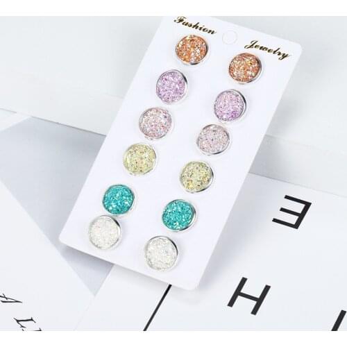 6 Pairs/Set New Shiny Resin Ear Stud Round Bling Druzy Stone For Women Girls Cute Earrings Set 2020 Fashion Jewelry Gift