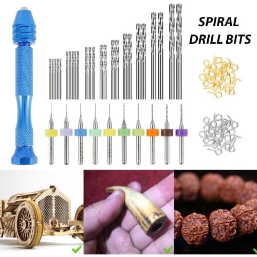 76 Pcs/set Mini Micro Aluminum 0.3-1.2mm Hand Drill with Keyless Chuck Rotary Tools Wood Drilling + HSS Twist Drill Bits Kit