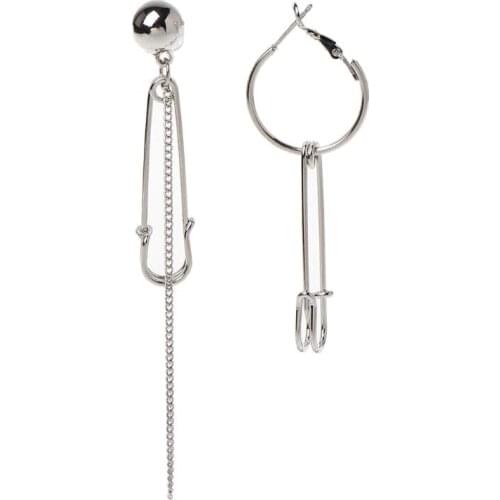 Asymmetric Tassel Chain Safety Pin Dangle Drop Earring Kpop Korean Jewelry