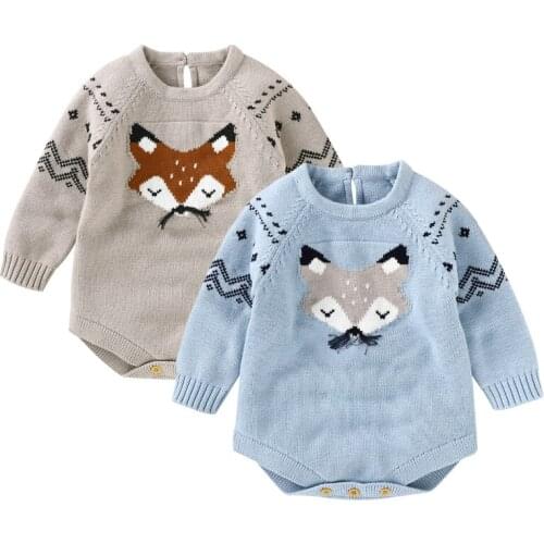 Spring Autumn Baby Boys Girl Knitting Bodysuits Infant Baby Girls Knitting Long Sleeve Cartoon Jumpsuit Baby Girls Clothes