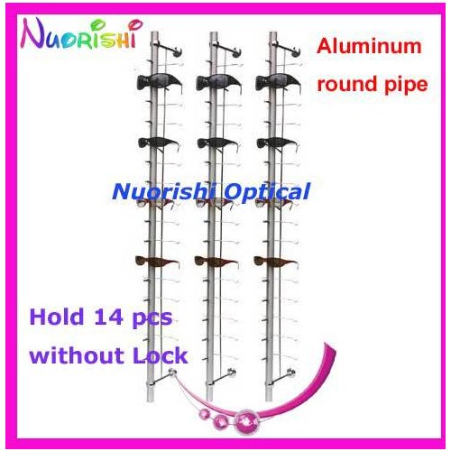HC14 holding 14 pcs wall mounted sunglasses display without lock aluminum eyewear display rod
