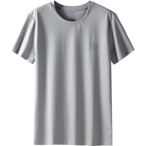 Summer Mens Breathable Round Neck Top Outdoor Sports Ice Silk Quick-Drying Short-Sleeved T-Shirt Simple Large Size Stretch