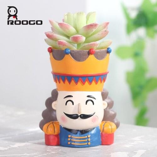 ROOGO Nutcracker flower pots succulents head pots European retro cartoon character shape Home decor garden living room balcony