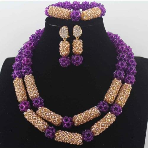 Amazing Purple Women Costume African beads Jewelry Set Indian Nigerian Wedding beads Statement Necklace Set Free Shipping W13644