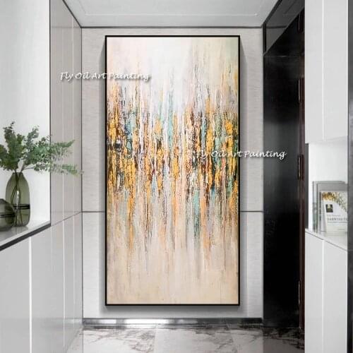 100% painting on oil painting vertical abstract art decorative frames for reading room decoration golden painting