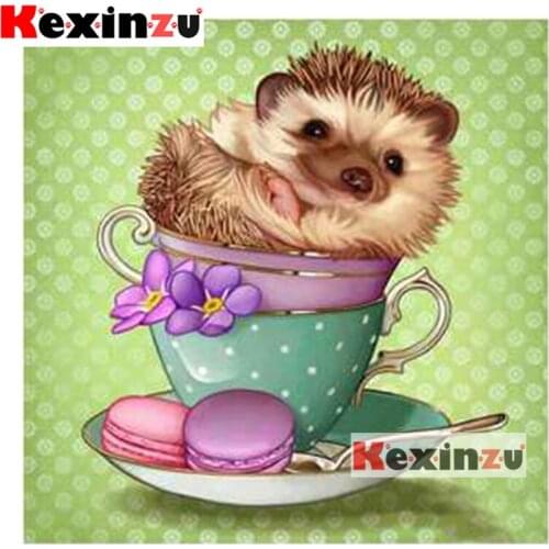 Kexinzu Full 5D DIY fashion Square Diamond Painting"Hedgehog in the cup"3D Embroidery Cross Stitch Rhinestone Mosaic Home Decor
