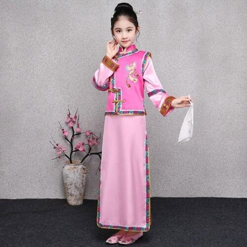Chinese Hanfu Dress Fairy Folk Dance Costumes for Kids Vintage Traditional Chinese Ancient Costume Stage Performance Dress
