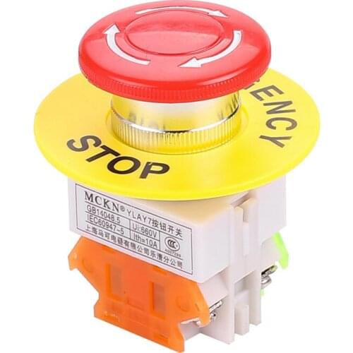 Emergency Stop Push Button Switch AC 660V 10A Switch Equipment Lift Elevator Latching Self Lock Red Mushroom DPST Plastic Button