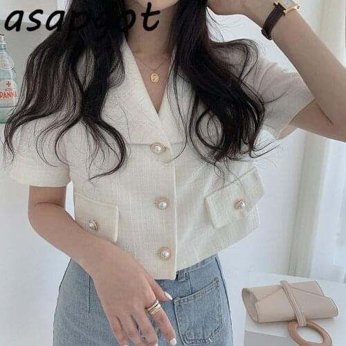 Coats & Jackets Summer Elegant Sweet Vintage Temperament Turn Down Collar Short Sleeve Jacket Office Lady Womens Clothing