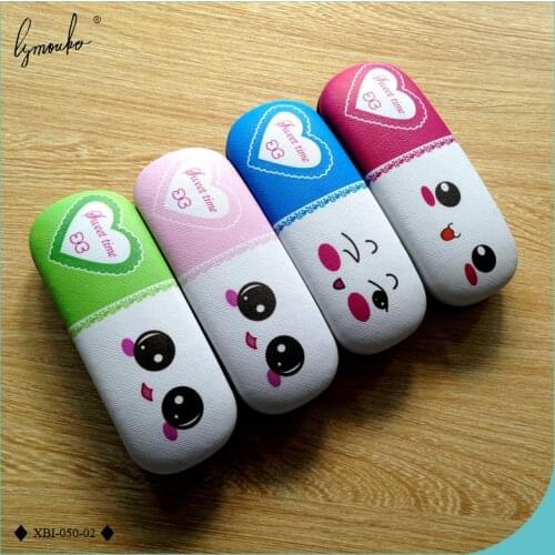 Lymouko New Design Cartoon Expression Big Eyes Dimples Smile Metal Reading Glasses Case for Kid Adult Holder PU Glasses Box