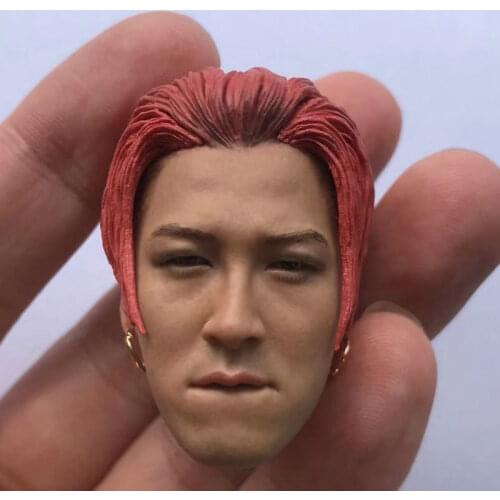 1/6 Scale Bigbang Head Sculpt Red Hair with Earrings Korea Handsome Head Model for 12in Action Figure Toy