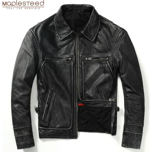 Vintage Men Leather Jacket Thick 100% Natural Cowhide Motorcycle Biker Coat Winter Mens Genuine Leather Clothing 3 Colors M100