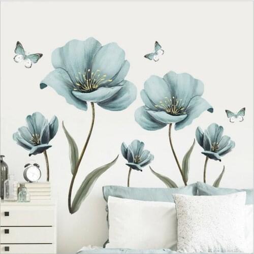 Blue Painted Flower Wall Stickers For Bedroom DIY Home Decals On The Wall Beautification Decorative Horse Self-Adhesive Interior