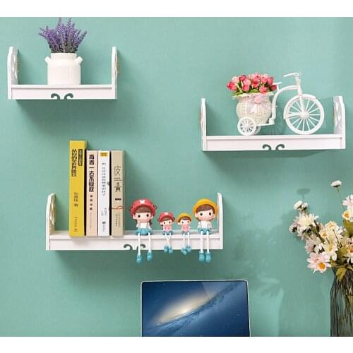 Wall shelf free punching Bedroom TV wall decoration wall hanging Cosmetic storage rack word partition