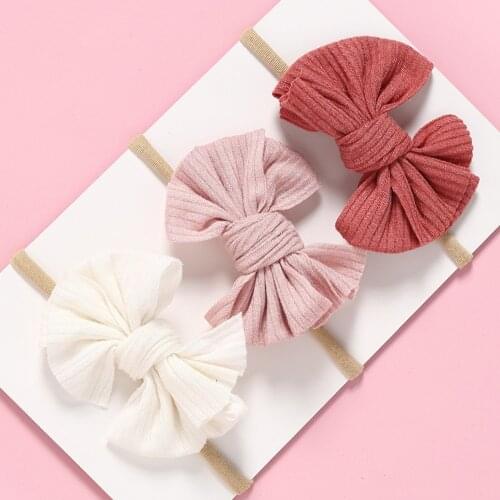 Nylon Knitted Bows Head Bands For Baby Girls Hairband Stretch Children Elastic Turban Red Bow Headband Hair Accessories 2020